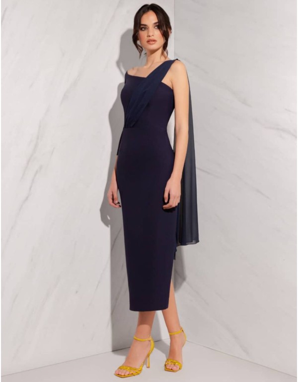 Robe midi à encolure asymétrique avec châle 2