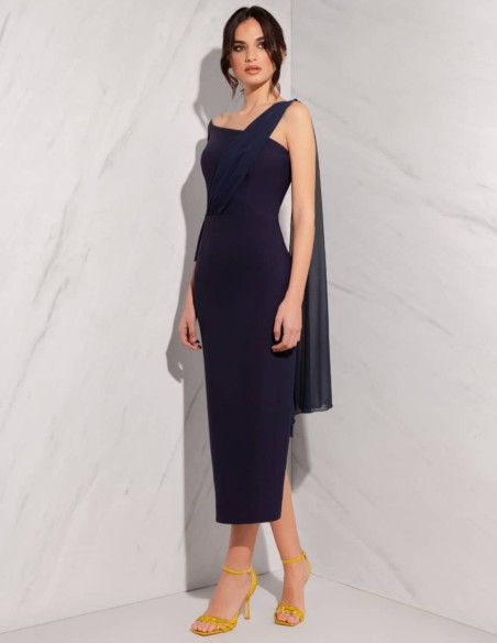 Robe midi à encolure asymétrique avec châle