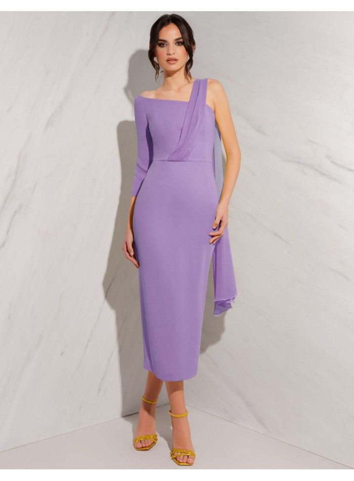 Robe midi à encolure asymétrique avec châle