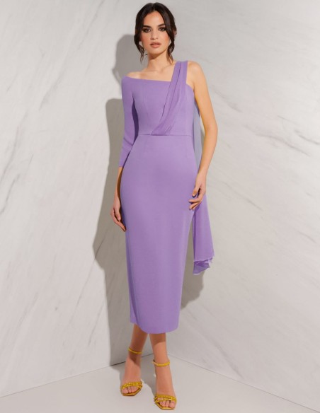 Robe midi à encolure asymétrique avec châle