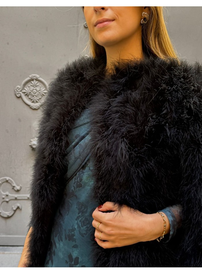 Black ostrich feather cape for wedding guests