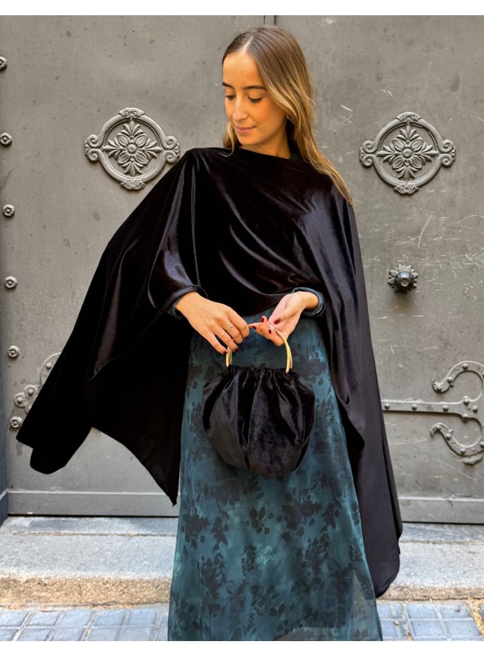 Black velvet cape for wedding guests