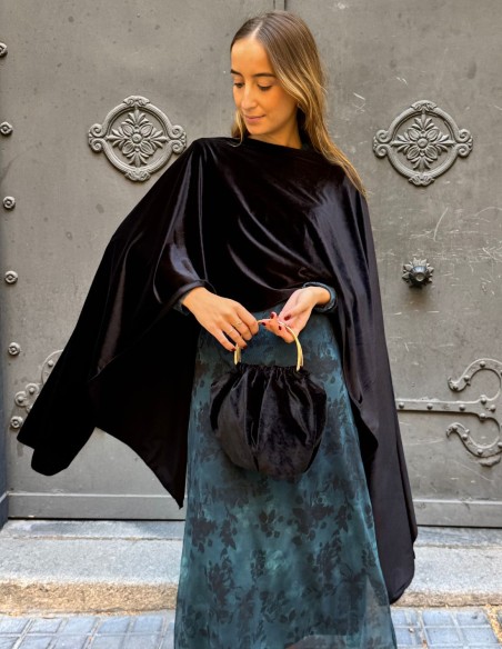 Black velvet cape for wedding guests