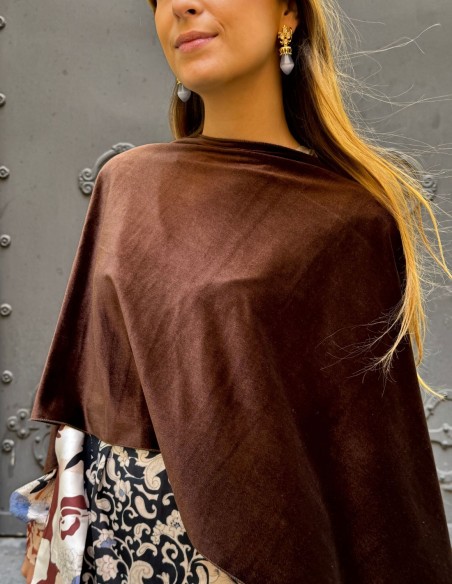 Chocolate brown velvet cape for wedding guests