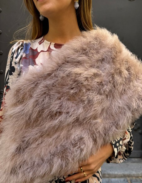 Étole d'invité en plumes d'autruche beige