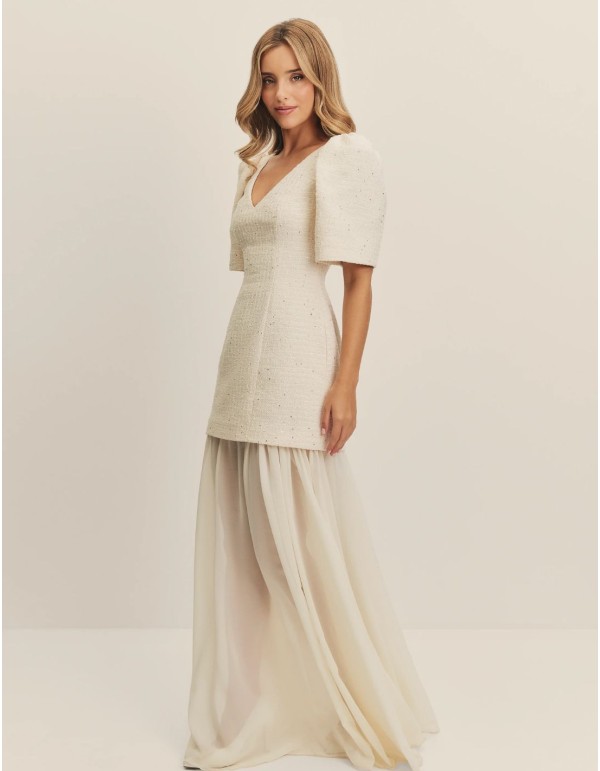Robe de mariée en tweed et mousseline de soie avec...