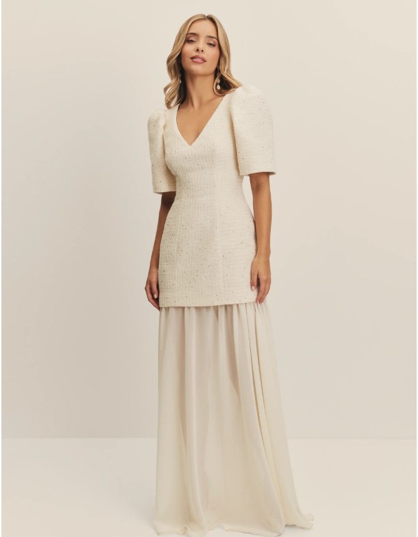 Robe de mariée en tweed et mousseline de soie avec... 2