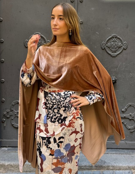 Caramel color velvet cape for wedding guests