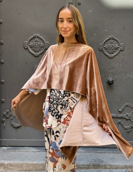 Caramel color velvet cape for wedding guests