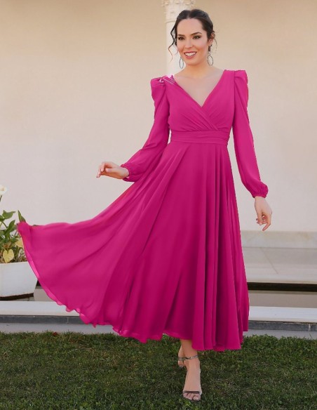 Robe midi à manches longues et dos ouvert