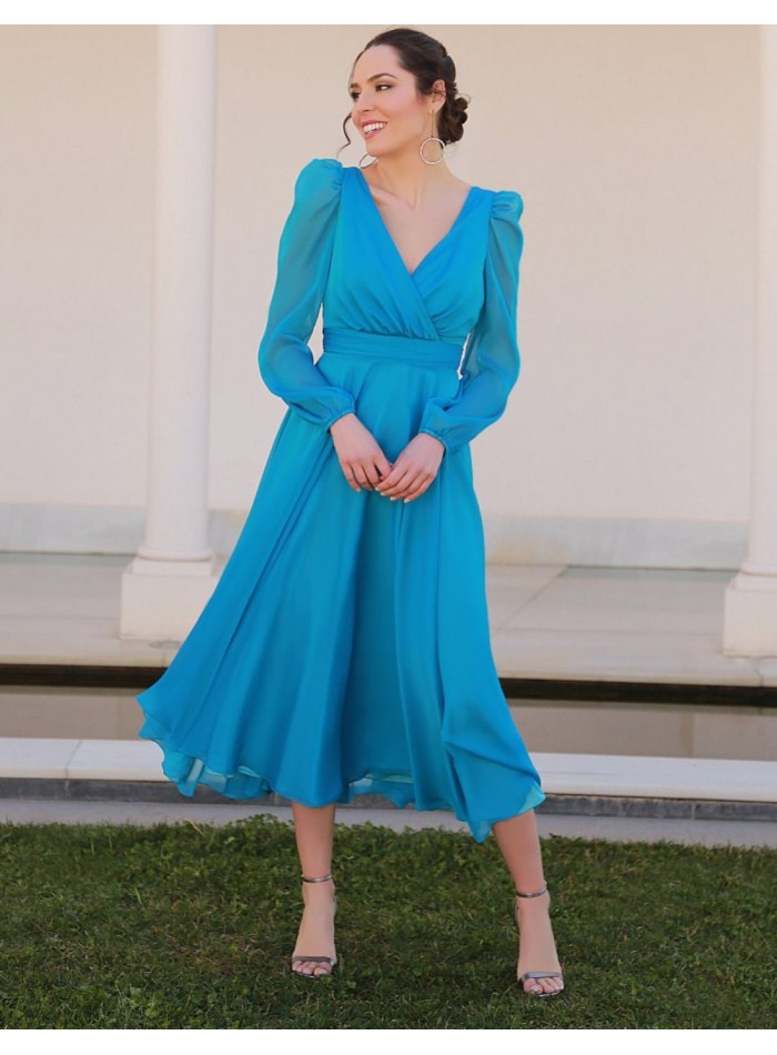 Robe midi à manches longues et dos ouvert