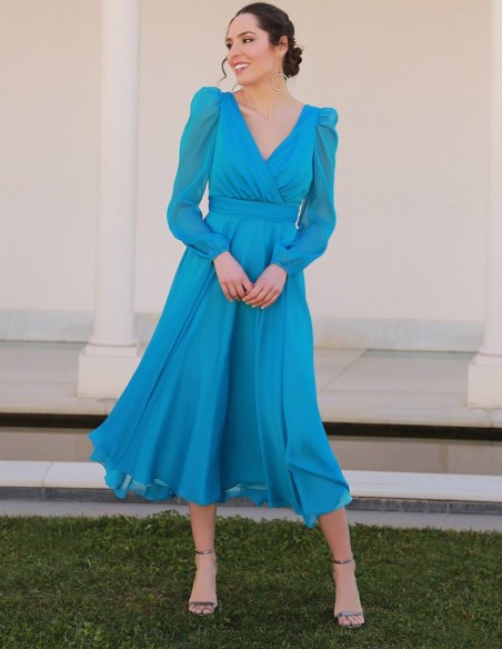 Robe midi à manches longues et dos ouvert