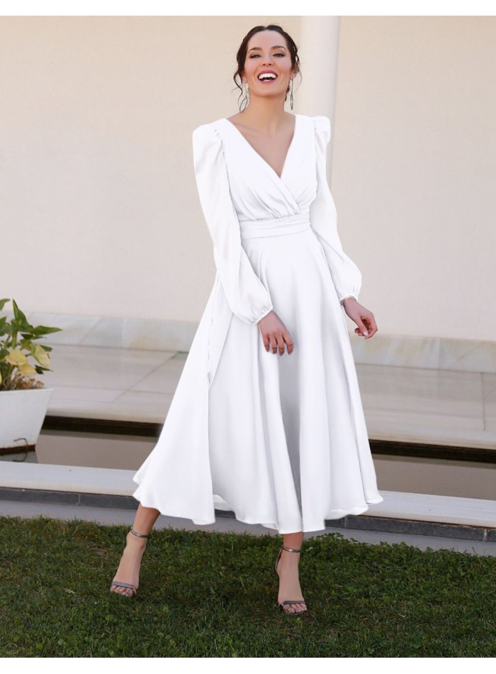 Vestido midi con manga larga y espalda abierta