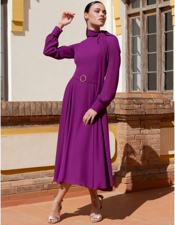 Robe midi en mousseline avec nœud à l'encolure 2