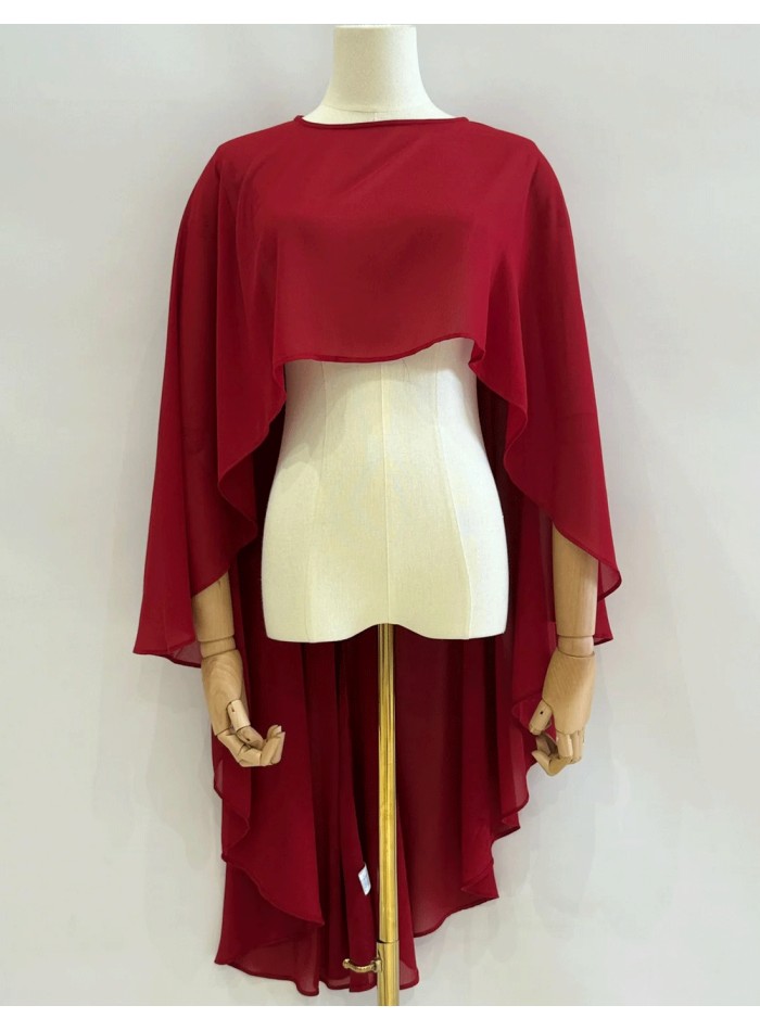 Asymmetrical multiposition chiffon guest cape