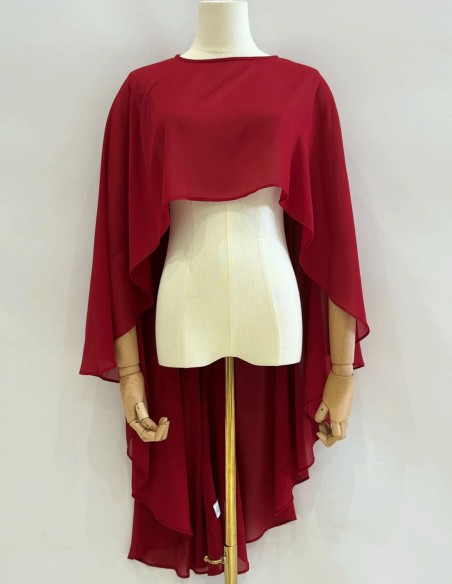 Asymmetrical multiposition chiffon guest cape