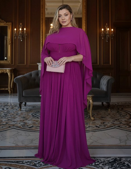 Asymmetrical multiposition chiffon guest cape