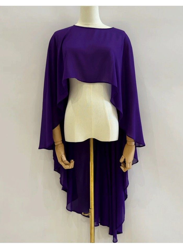Asymmetrical multiposition chiffon guest cape