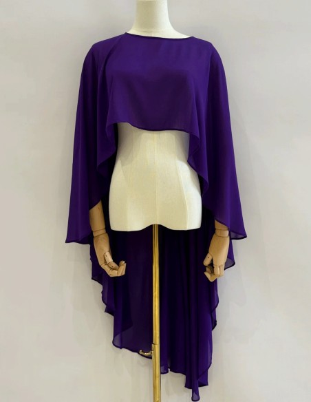 Asymmetrical multiposition chiffon guest cape