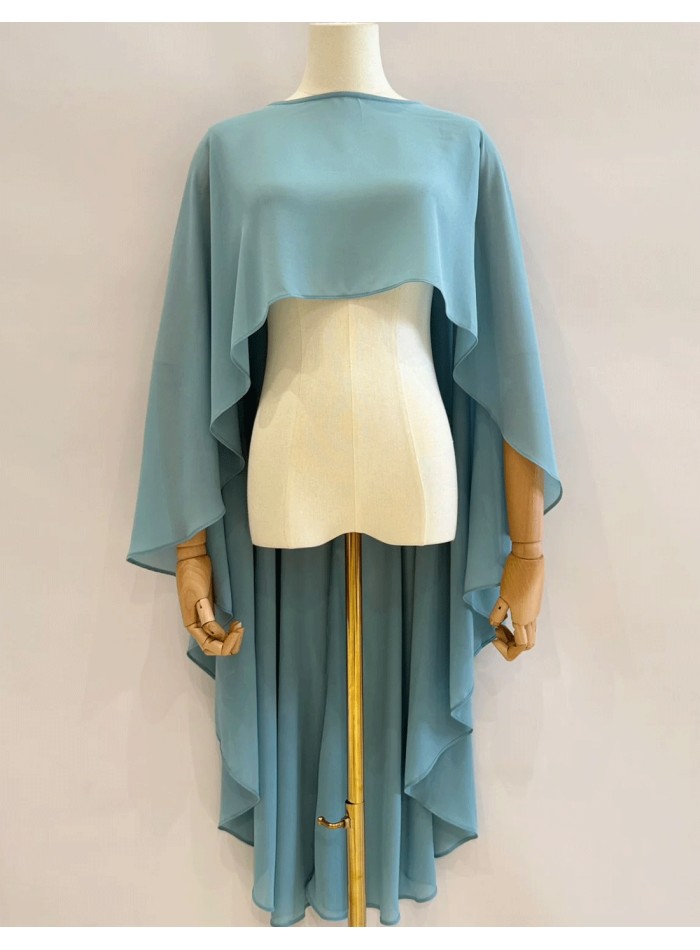 Asymmetrical multiposition chiffon guest cape