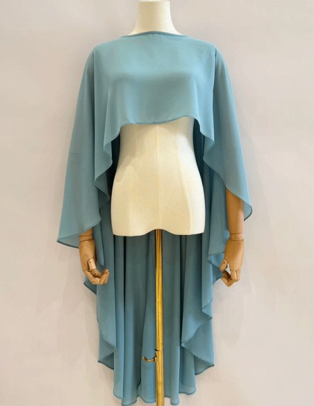 Asymmetrical multiposition chiffon guest cape