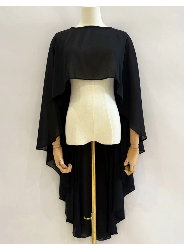 Asymmetrical multiposition chiffon guest cape