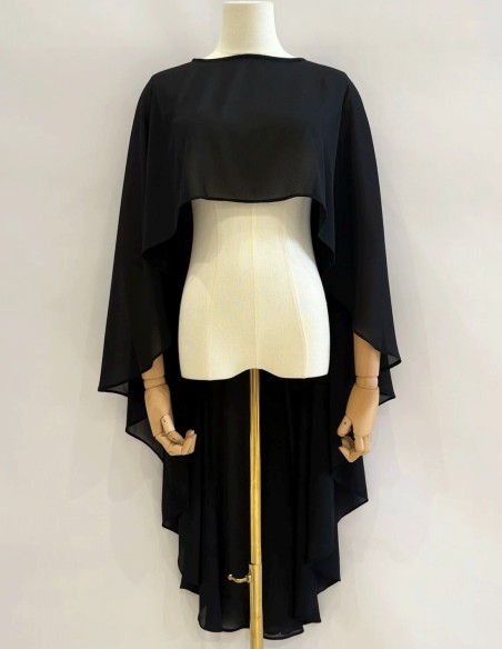 Asymmetrical multiposition chiffon guest cape