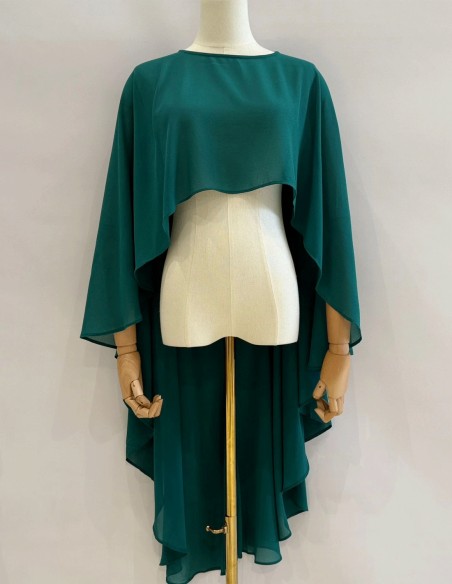 Asymmetrical multiposition chiffon guest cape