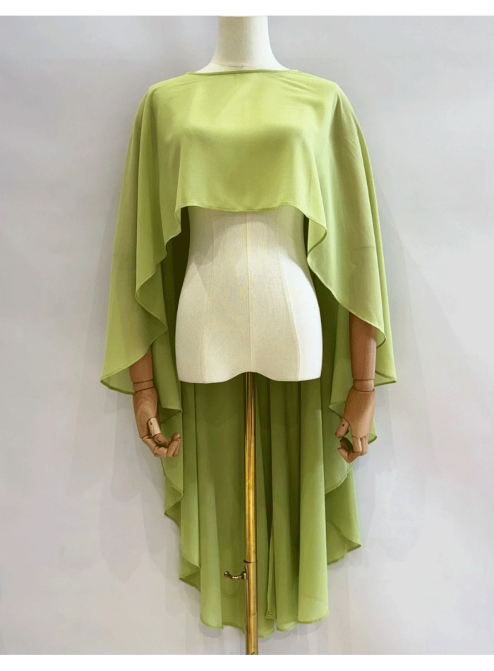 Asymmetrical multiposition chiffon guest cape