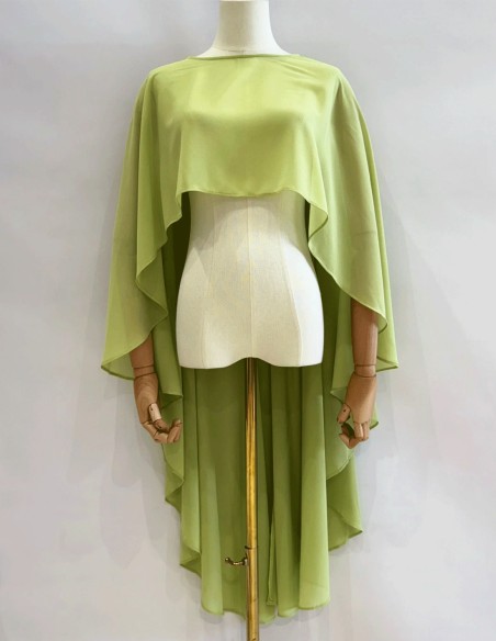 Asymmetrical multiposition chiffon guest cape