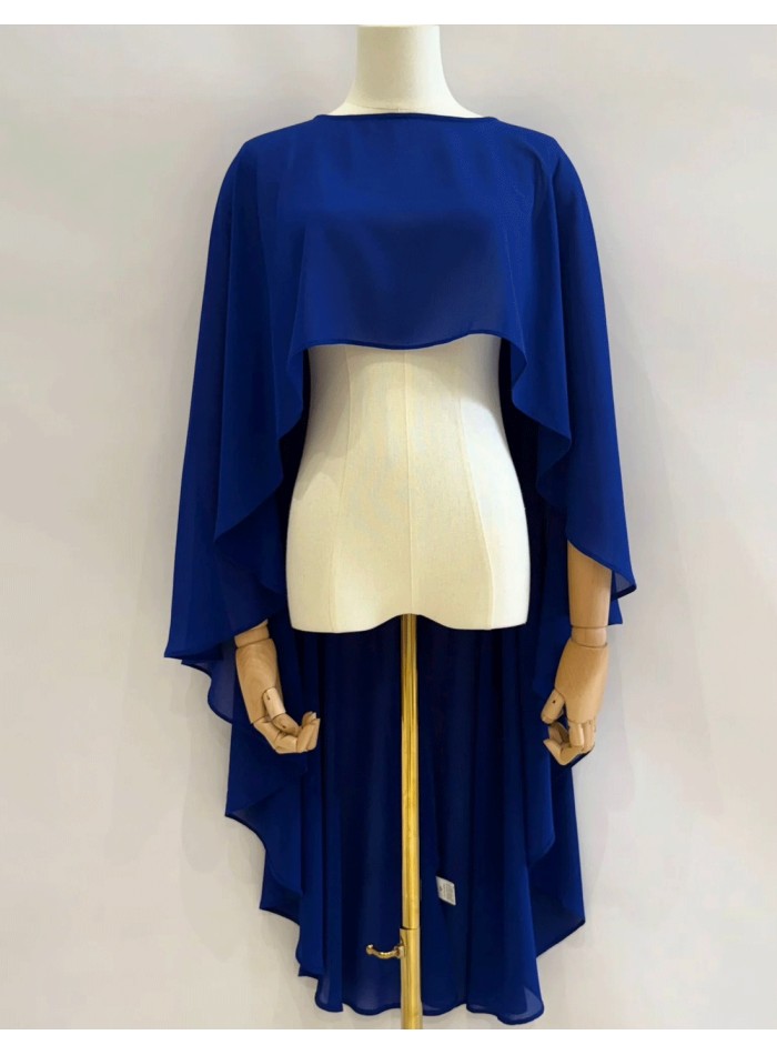 Asymmetrical multiposition chiffon guest cape