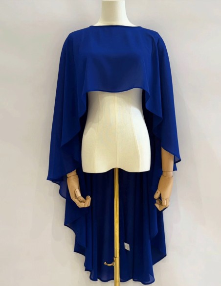 Asymmetrical multiposition chiffon guest cape