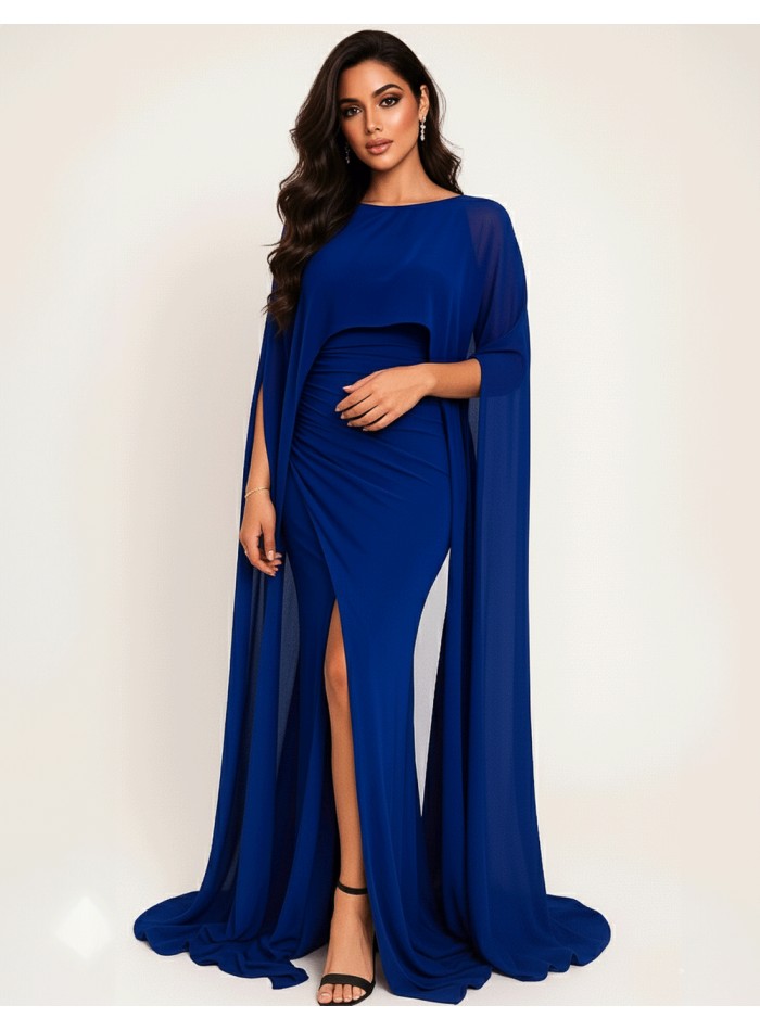 Asymmetrical multiposition chiffon wedding guest cape Maxi