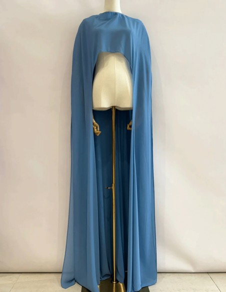 Asymmetrical multiposition chiffon wedding guest cape Maxi