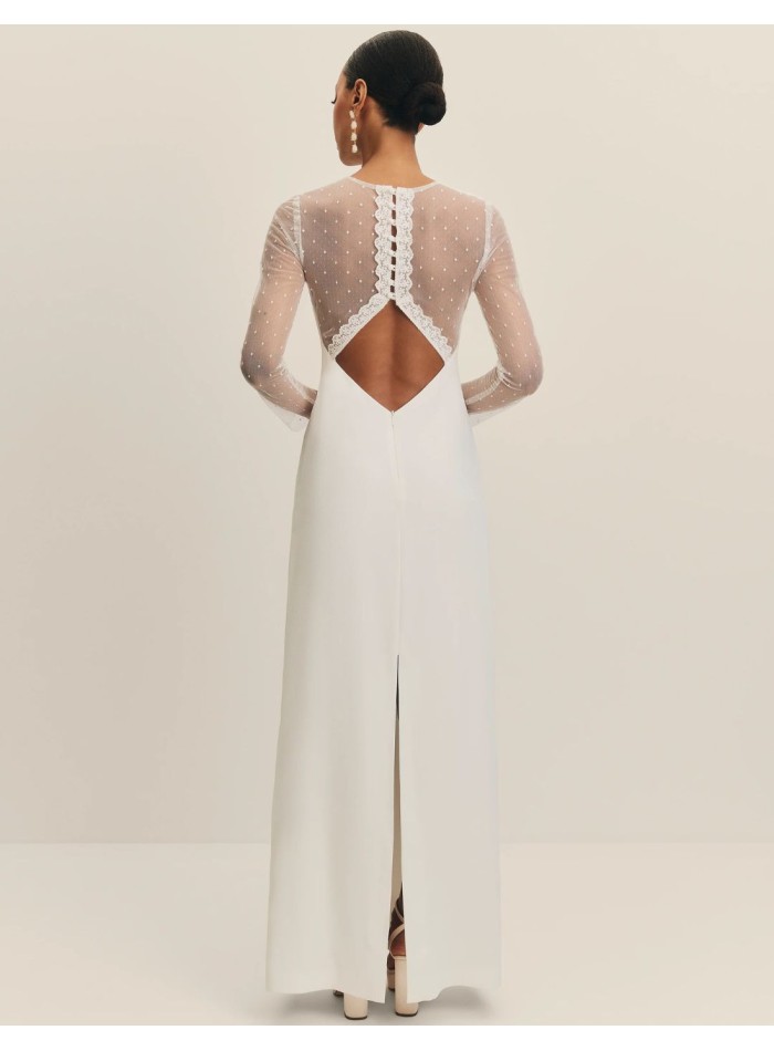 Robe de mariée longue avec encolure fermée et...