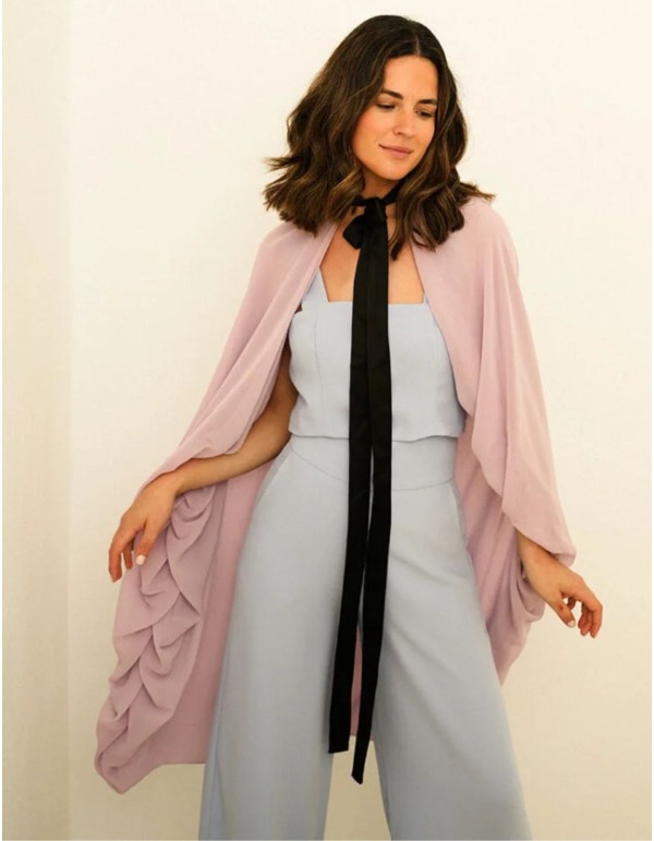 Lilac double chiffon cape with black bow