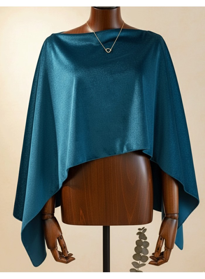 Fine velvet cape with slits in petroleum blue...