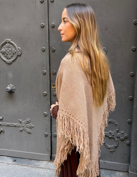Camel fringed poncho for wedding guests
