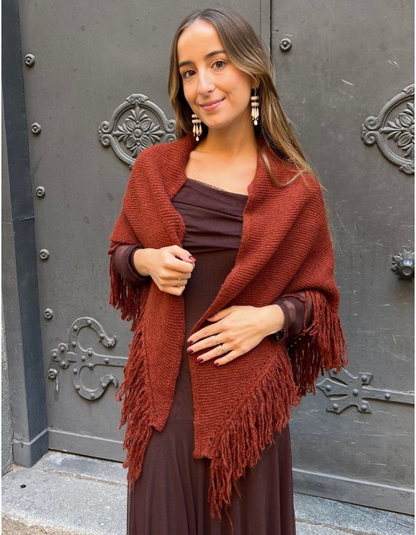 Poncho with bangs for wedding guest in tile color