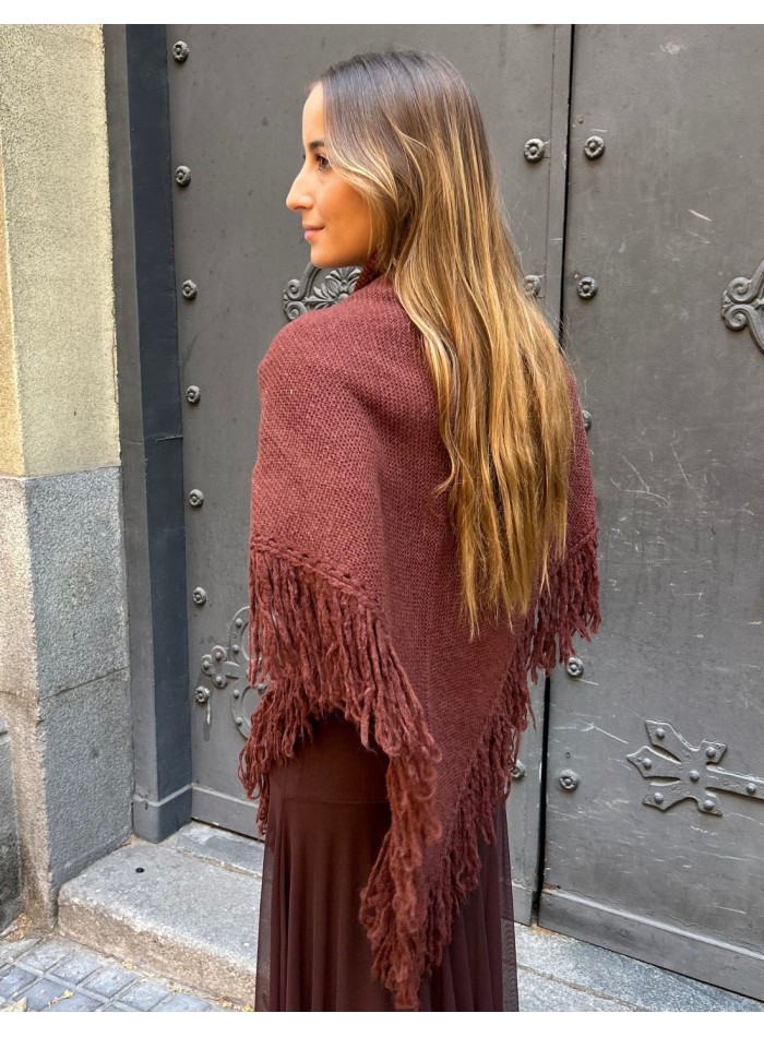 Burgundy fringed poncho for wedding guests