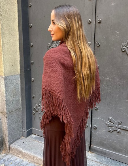 Burgundy fringed poncho for wedding guests