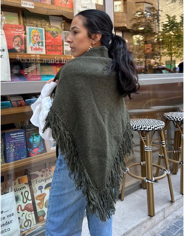 Fringed poncho for wedding guests in green