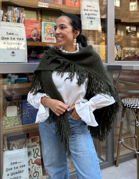 Fringed poncho for wedding guests in green