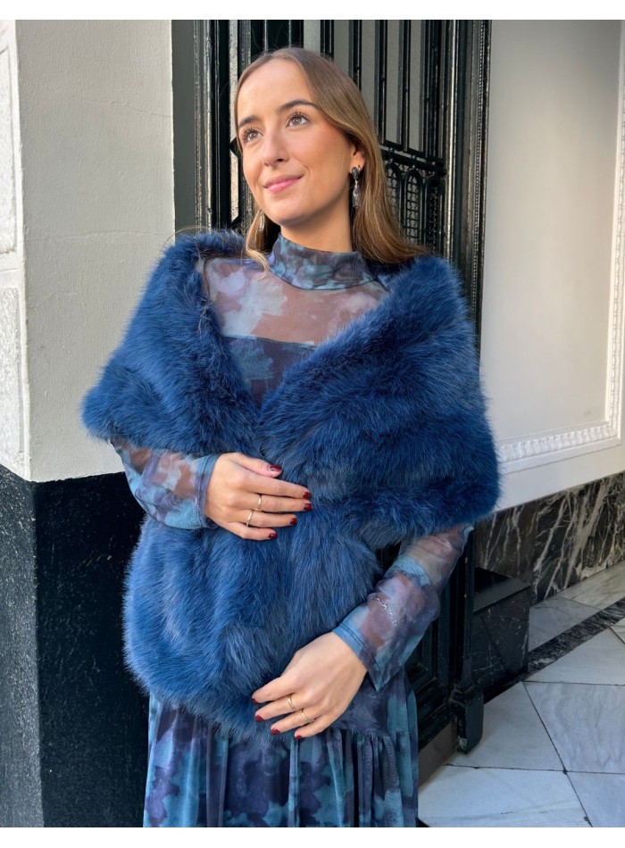 Estola de invitada de pelo largo azul