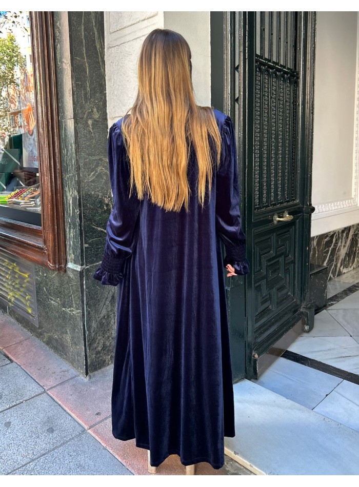 Velvet kimono for guest in navy