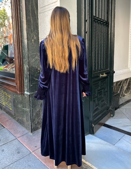 Velvet kimono for guest in navy