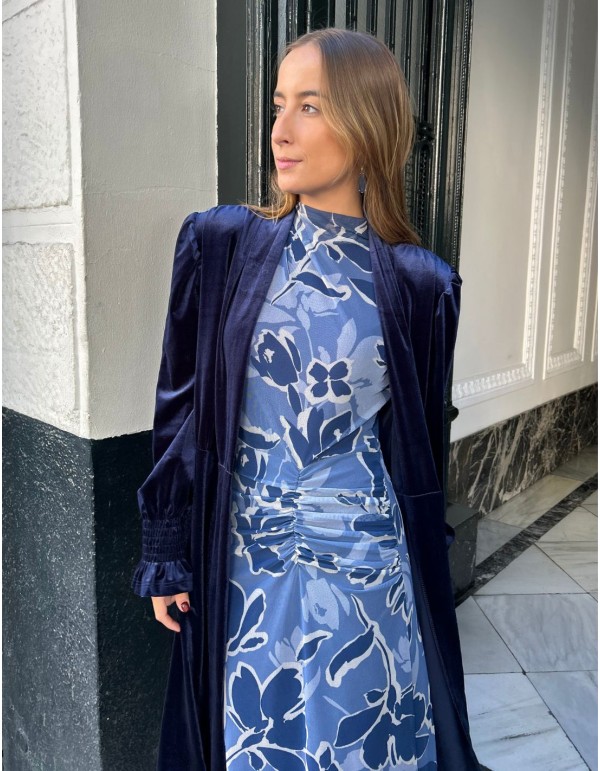 Velvet kimono for guest in navy