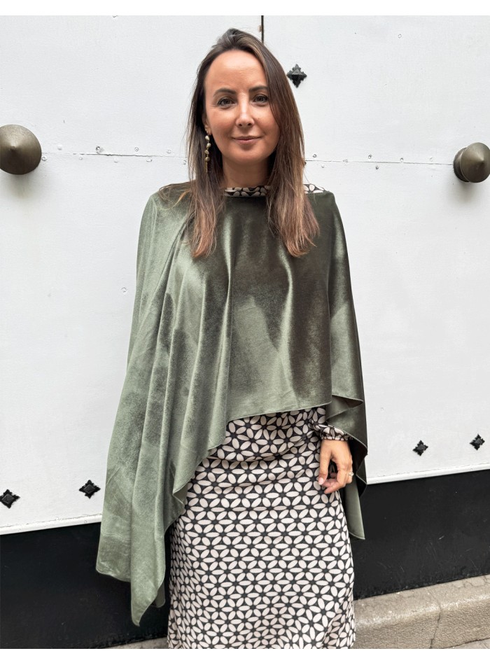 Olive green velvet guest cape