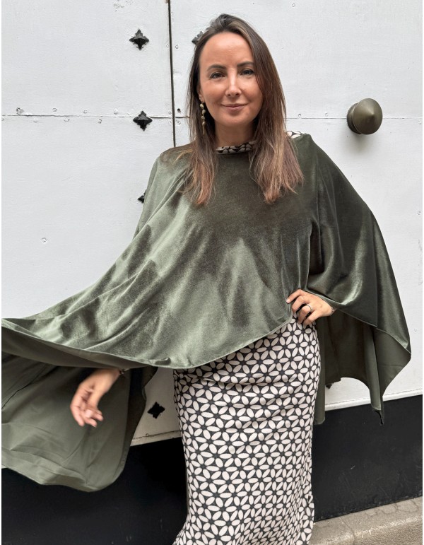 Olive green velvet guest cape 2