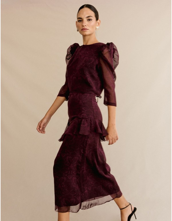 Ensemble blouse semi-transparente et jupe midi à volants 2